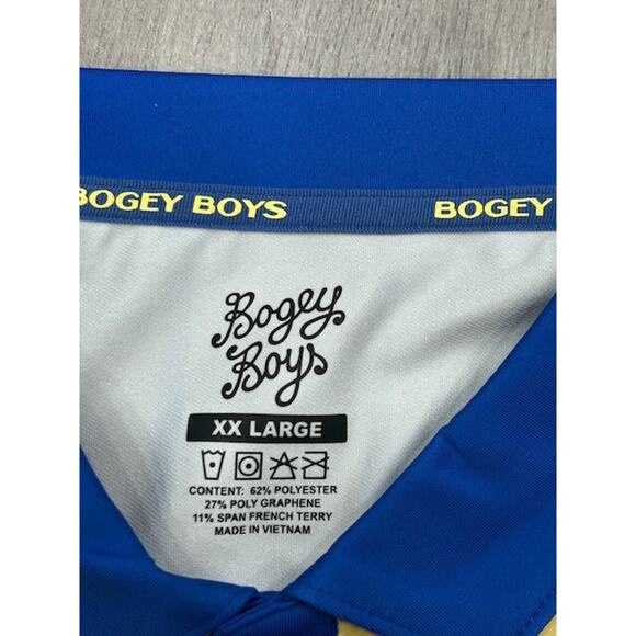 NWT Bogey Boys Mens Golf Polo Shirt Spell Out Logo Striped Yellow Blue Size XXL - Picture 4 of 7